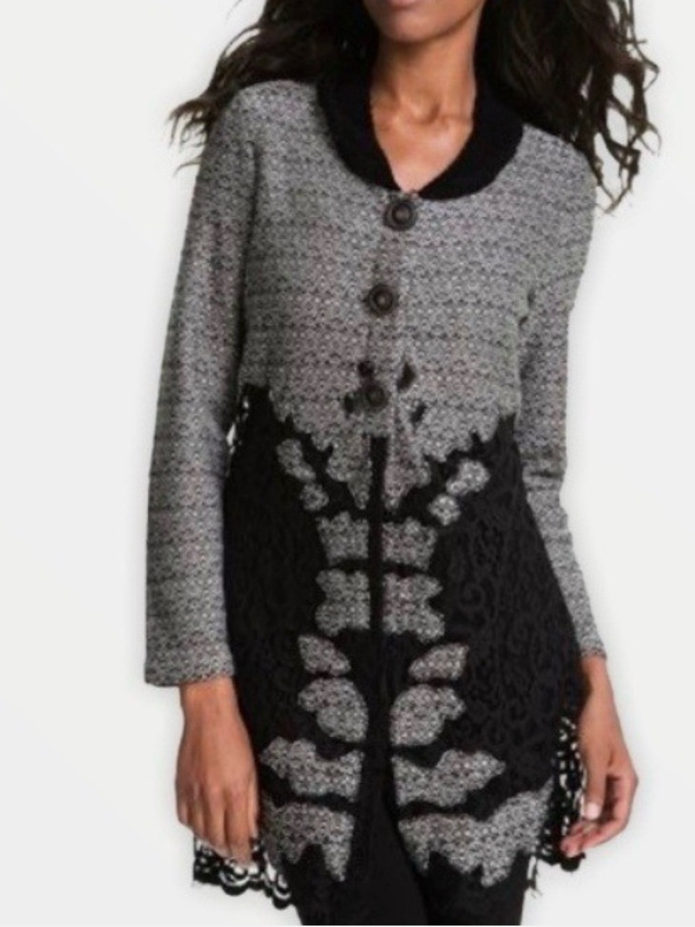 ZOZO Black Lace Overlay Knit Cardigan